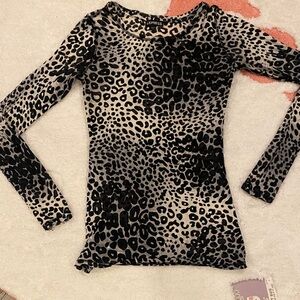 Express Women's Long Sleeve Leopard Print Top - Black and White XS
